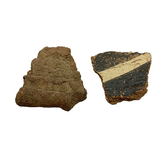 Two Pottery Shards 1 Black on White 1 Red Clay Textured - Picture 1 of 6
